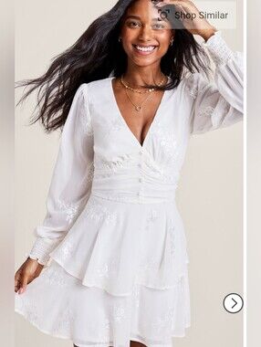 ✨🤍 Francesca's NWT White Embroidered Ruffle Mini Dress